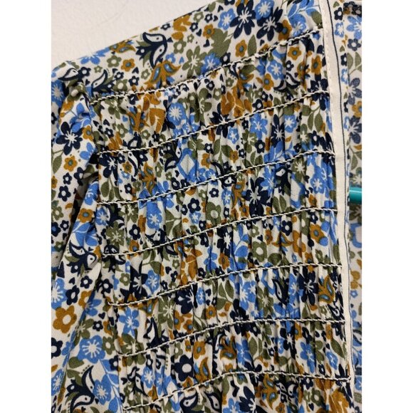 Max Studio Womens BOHO Cottagecore Blouse Top Medium Floral Smocked Faux Wrap - Picture 3 of 10